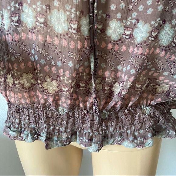 Decree Off The Shoulder Tie Front Elastic Waist Mauve White Rose Blouse Medium - Picture 6 of 12